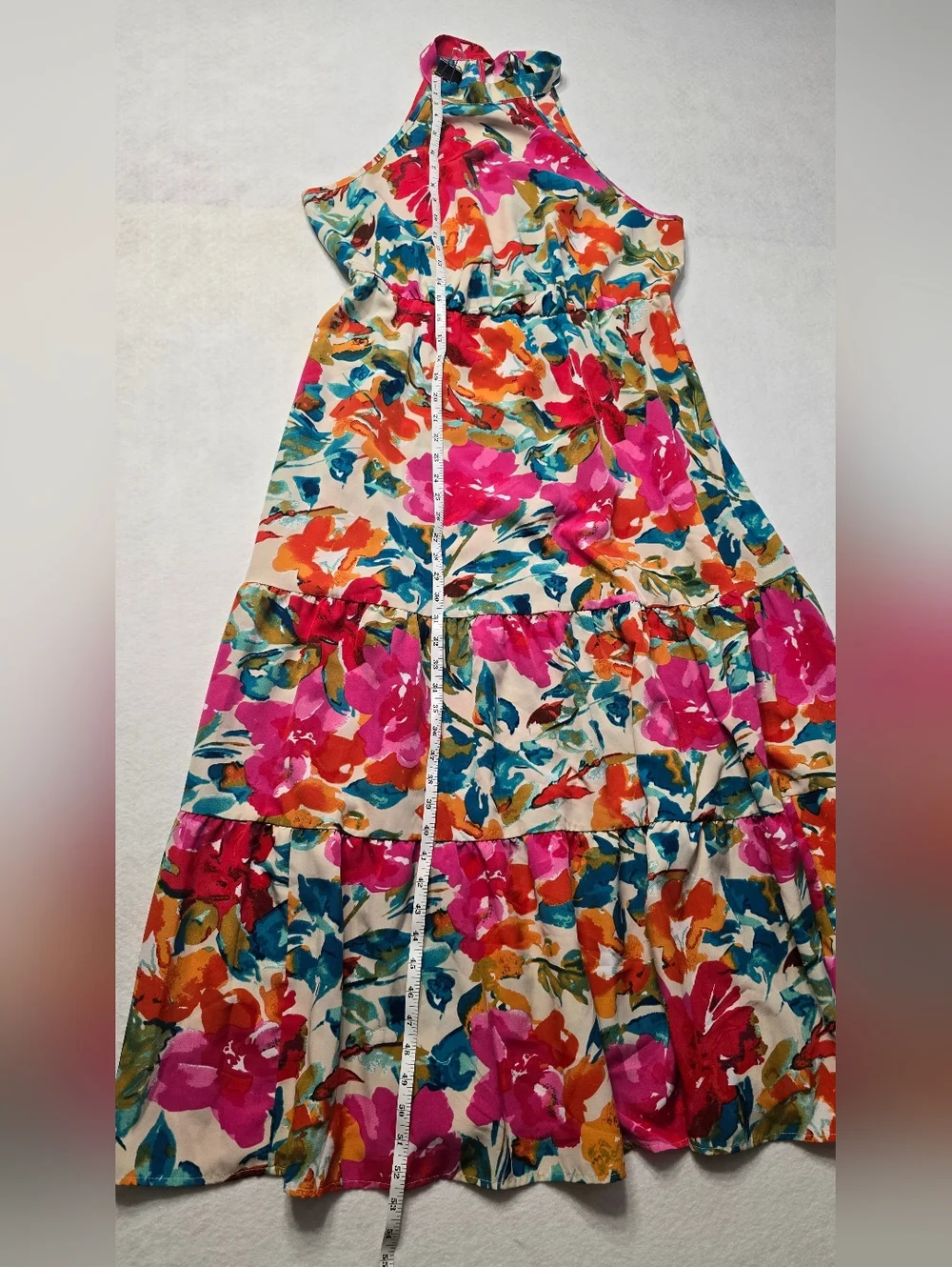 SHEIN Floral Halter Maxi Dress in Pink, Orange & Blue 1XL